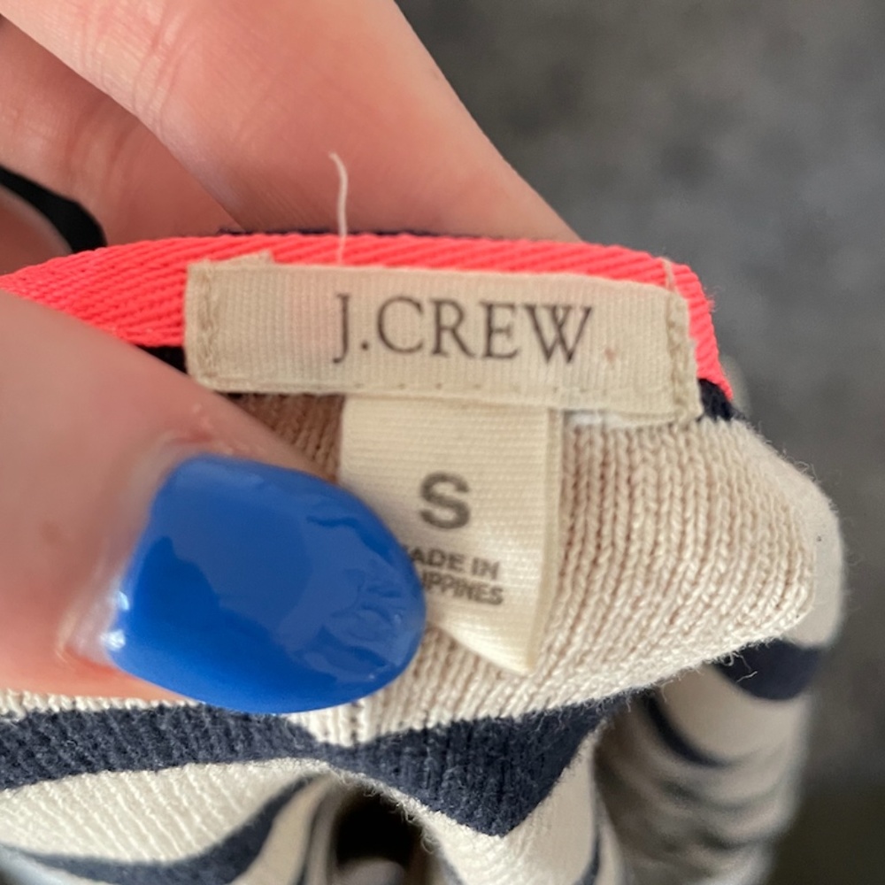 J Crew Blue and off white striped long sleeve with pink trim - Picture 4 of 5